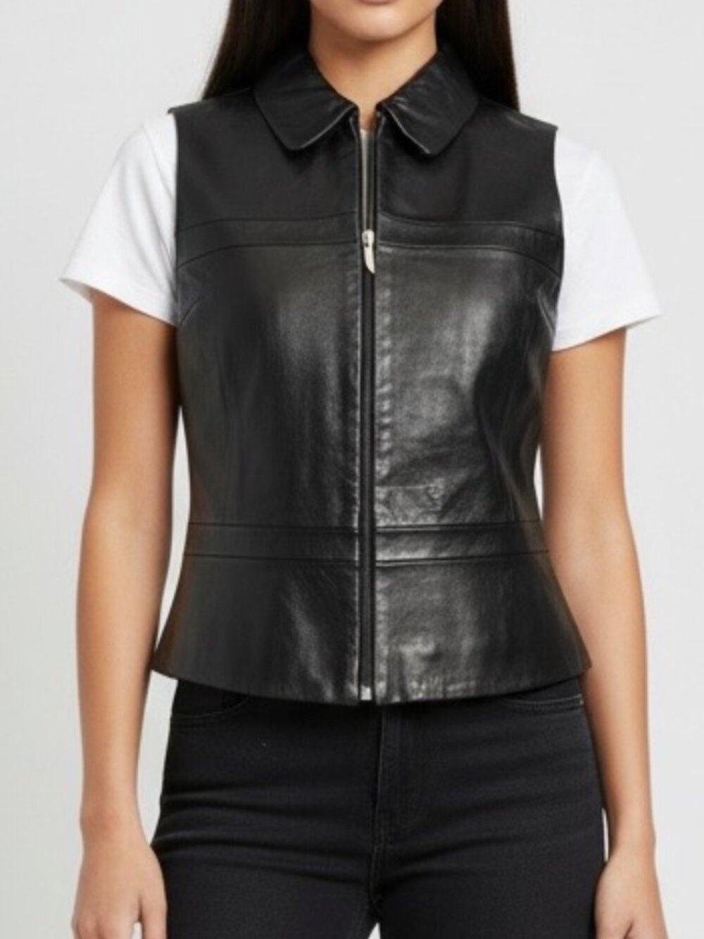 Y2K Venus Williams Wilsons Leather Black Collared Zip Moto Vest Top M Streetwear